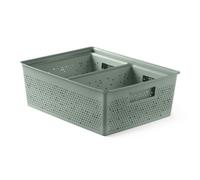 TATAY Set di 3 scatole organizzatrici rettangolari Bohol (2 x 4L + 1 x 12L) in polipropilene, senza BPA, 100% plastica riciclata. Verde. Misure: 30 x 39 x 13,5 cm.