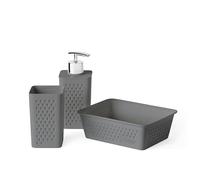 TATAY Set di 3 accessori da bagno (borbottino + dispenser + organizer A6) Bohol, polipropilene, senza BPA, 100% plastica riciclata, grigio antracite