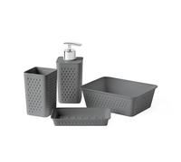 TATAY Set di 4 accessori da bagno (bicchiere + dispenser di sapone + portasapone + organizer A6) Bohol, polipropilene, senza BPA, 100% plastica riciclata, grigio antracite