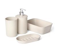 TATAY Baobab ECOHOME, set da 4 pezzi (bicchiere + dispenser di sapone + portasapone + organizer A6) in polipropilene, senza BPA, plastica riciclata al 100%, beige