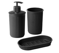 Tatay Set di 4 pezzi da appoggio per il bagno (bicchiere + dispenser + portasapone) Baobab, Plastica, Senza BPA, Nero