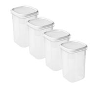 Tatay Top Flex - Set di 4 contenitori quadrati alti da 1 l con coperchi a scatto. Bianco