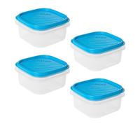 Tatay Top Flex - Set di 4 contenitori quadrati da 0,3 l con coperchi a scatto. Blu