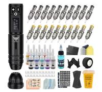 TATELF Kit Tatuaggi, Macchinetta Tatuaggi Professionale con 1800 mAh, 20 pezzi Cartuccia per Tatuaggi con Aghi colorante a 10 colori completi per principianti e artisti