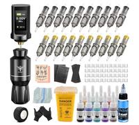 TATELF Kit Tatuaggio Super Completo Macchina Rotativa Wireless, Batteria 1900mAh, 20 Aghi Cartuccia, 10 Inchiostri Professionale, Cavi RCA - Ideale per Principianti e Artist