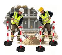 TATIVALO Set di 4 pali di barriera rosso e bianco con catena, 82 cm, nastro | Base riempibile in plastica robusta, paletti di delimitazione mobili per interni ed esterni, cantieri, parcheggi, posizione