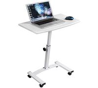 Tatkraft Cheer Scrivania - Tavolino Porta PC su Ruote con Altezza Regolabile 52-84 cm 4 Ruote Piroettanti con Dispositivo di Blocco, Bianco