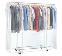 Tatkraft Denver & Safe - Stender Appendiabiti con Copertura, Doppio Barra, Portata 110kg, Appendiabiti con Ruote, 129-169×55×148-172cm Acciaio Cromato