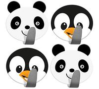 Tatkraft Friends Confezione da 4 Ganci Autoadesivi per Bambini, Ideale per Asciugamani e Accappatoi, Realizzato in Acciaio Inossidabile, Set di 2 Panda 2 Pinguini, Facile da Installare