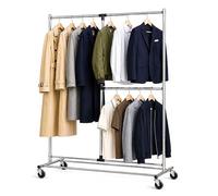 Tatkraft Marvel - Stand Appendiabiti Robusto con Ruote, Acciaio Cromato | Stender Appendiabiti con 4 Ruote, Portata fino a 80 kg (45 grucce), 2 barre regolabili, Appendiabiti da Terra, 116x49x188cm