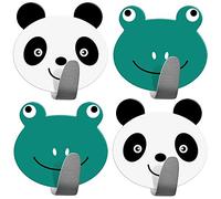 Tatkraft Team Confezione da 4 Ganci Autoadesivi per Bambini, Ideale per Asciugamani e Accappatoi, Realizzato in Acciaio Inossidabile, Set di 2 Panda e 2 Rane, Facile da Installare