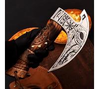 TATLA CRAFT Cutter per pizza Viking a mano, Axe Carbon Steel Affetter Chef Viking Axe con copertura in pelle - Accessori per pizza di alta qualità Ulu Rocking Pizza Gifts for Men (manico in legno