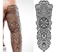 Tatodays tatuaggio temporaneo braccio completo bastone su body art vichingo islandese medievale trasferimento celtico per donne e uomini cosplay halloween adulto aegishjalmur tatuaggio temporaneo