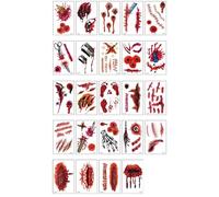 Tatoos temporanei di Halloween con ferite sanguinanti - Set di 24 adesivi temporanei per tatuaggi con cicatrici finte e crosta | Trucco realistico per cicatrici di Halloween e ferite per le vacanze