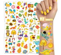 TatoYard 1120 Pezzi Tatuaggi Glitter per Bambini - 112 Fogli Tatuaggi Glitter per Ragazzi Ragazzi Ragazze Ricompense per Classe, Accessori Festa Compleanno Giocatori