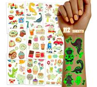 TatoYard 1120 tatuaggi luminosi al buio per bambini - 112 fogli di tatuaggi per ragazzi e ragazze, ricompense per classe, accessori per feste di compleanno