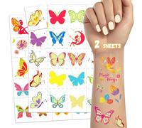 TatoYard Regali Fine Festa Compleanno Bambini, 2 Fogli Tatuaggi Metallici Scintillanti + Tatuaggi Luminescenti per Bambini, Tatuaggi Temporanei Stickers Adesivi Gadget Festa (Farfalla)