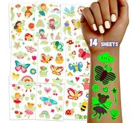 TatoYard Regalini Fine Festa Compleanno Bambini, 14 Fogli Tatuaggi Luminescenti per Ragazzi Ragazze, Piccole Regali Gadget da Festa, Stickers Adesivi Tattoo Bambini (Farfalla)