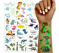 TatoYard Tatuaggi Luminosi Dinosauri per Bambini, 10 Fogli Temporanei, Regalini e Gadget per Invitati, Fine Festa Compleanno, Pignatta Dinosauro Giocattolo