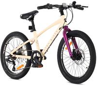 Tatra Bikes Bicicletta per bambini 20 pollici, Bici da 6 a 10 anni con telaio in alluminio, 6 rapporti, freni a disco, campanello, poggiapiedi, catarifrangenti (Crema Viola)