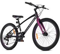 Tatra Bikes Bicicletta per bambini 24 pollici, Bici da 8 a 12 anni con telaio in alluminio, 7 rapporti, freni a disco, campanello, poggiapiedi, catarifrangenti (Nero Viola)