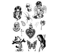 Tatsy Set Chicano, Set di Tatuaggi Temporanei per Uomo e Donna, Tatuaggi Finti per il Corpo, Chicana, Vato, Latino, Stile Cultura Lowrider, Clown, Cuore, Ragno Angelo, Design Unici Realistici