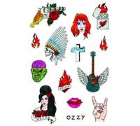 Tatsy Set Rock And Roll, Tatuaggi Temporanei di Qualità, Per Uomo e Donna, Tatuaggi Copertura Stile Rock, Kit per Feste Rock and Roll, Chitarra Sabbath Ozzy Libertà Rehab