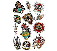 Tatsy Set Vintage, Tatuaggi Temporanei Adesivi Coprenti per Uomo e Donna, Idrorepellenti, Tatuaggi Fatti in Europa, Wanderlust, Tigre, Cavalluccio Marino, Set Unico Firmato da Erika Tóth