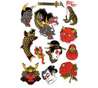 Tatsy The Japanese Set, Tatuaggi Temporanei Impermeabili per Uomo e Donna, Design Ispirati alla Cultura Giapponese con Drago, Spada Samurai, Guerriero, Geisha, Rana e Fiori, per Feste ed Eventi