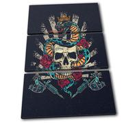 Tattoo Skull Snake Crown Vintage TREBLE TELA parete arte foto stampa
