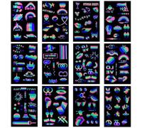 Tatuaggi arcobaleno luminosi per Pride Day, 12 fogli di tatuaggi arcobaleno fluorescenti per il Pride Month, sfilate, feste e festival, body art luminoso