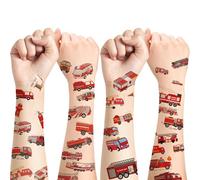 Tatuaggi dei vigili del fuoco per bambini, 4 fogli, delicati sulla pelle e impermeabili, facili da applicare, motivi di camion dei pompieri e pompieri, regali ideali per i vigili del fuoco, set di ade