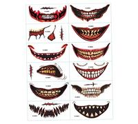 Tatuaggi del viso di Halloween 12pcs per tatuaggi temporanei clown horror bocchetta adesivi decalcomanie cicatriziale temporanea per la festa di cosplay, cicatrice di Halloween