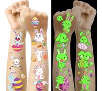 Tatuaggi di Pasqua per bambini, 10 fogli di tatuaggi adesivi con uova di Pasqua luminose per bambini, piccoli regali di Pasqua per bambini, gadget per feste di Pasqua piccoli pensieri