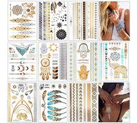 Tatuaggi Flash, Tatuaggio Tatuaggio Temporaneo Metallico Impermeabile, 10 Fogli Tatuaggi Temporanei Metallici Appiccicosi In Oro Metallico, Argento, Il Festival Perfetto & Accessorio Per Feste