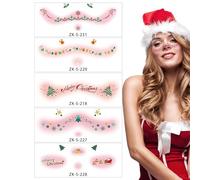 Tatuaggi glitterati natalizi, adesivi per il trucco natalizio,Adesivi per tatuaggio viso natalizio con stampa in oro Adesivi per viso glitterati - Adesivi temporanei glitter impermeabili Toppe per il