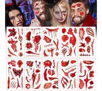 Tatuaggi Halloween Ferite, ACTOYS 10 Fogli Adesivi per Tatuaggi Cicatrice di Halloween, Halloween Zombie Tatuaggi, 85 Modelli, Tatuaggi Temporanei Halloween, per Travestimento Cosplay di Halloween