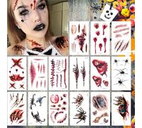 Tatuaggi Halloween Tatuaggi Temporanei Trucco Halloween Zombie Scars Tatouages Autocollants avec Fake Scab Blood Spécial FX Costume Maquillage Props