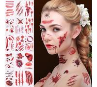 Tatuaggi Halloween Viso Cicatrici Finte Adesivi Trucco Vampiro Costume Halloween Donna Uomo Bambini Accessori, Tatuaggi Temporanei Scheletro Zombie Trucchi Halloween Tatuaggi Ferite Finti Make Up