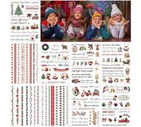 Tatuaggi Natale Bambini 9 Fogli 150+ Design Colorati Carini, Tatuaggi Temporanei per Bambino e Bambina Comprendono Babbo Natale Alberi Ghirlanda Renna Campanelle Frasi ecc, Regali Natale Bambini