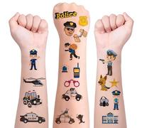 Tatuaggi per Bambini, 10 Fogli di Tatuaggi Polizia per Bambini, Tatuaggi Temporanei Auto della Polizia, Tatuaggi Finti Temporanei Impermeabili, Gadget Compleanno Bambina e Bambino (A)