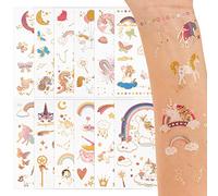 Tatuaggi per Bambini 12 Fogli Tatuaggi Unicorno Dorati Glitter Bambina Bambini Trasferelli per Bambini Giocattoli Regali Gadget per Festa Compleanno Ragazzi Adulti