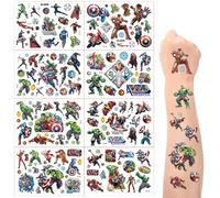 Tatuaggi per Bambini Superhero, 8 PCS Tatuaggi Temporanei Bambini, Impermeabile Cartoon Tattoo Stickers, per Ragazzi e Ragazze Festa di Compleanno