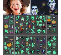Tatuaggi per Halloween, 10 foglie, al buio, per bambini, adulti, zucca, pipistrelli, strega, scheletro fantasma, tatuaggi per feste di Halloween