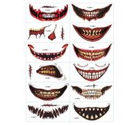 Tatuaggi per il viso di Halloween 12 pezzi di tatuaggi temporanei tatuaggi clown horror bocchetta adesivi per tatuaggi da giorno dei tatuaggi cicatrii temporanei morti per decorazioni per feste, Hall