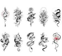Tatuaggi Temporanei 10 Fogli Tatuaggi Temporanei Per Donne Ragazze Fiori Serpente, Drago Tatuaggio Temporaneo Uomini Bambini Impermeabile 3D Body Art Adesivo Braccio