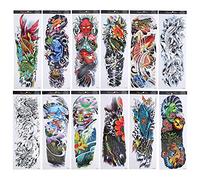 Tatuaggi Temporanei 12 Fogli Colorati Tatuaggi Finti a Braccio Pieno Autoadesivo del Tatuaggio Temporaneo Impermeabile per Uomo Donna (170 X 480 Mm)