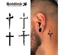 Tatuaggi temporanei Boldink, tecnologia di tatuaggi non permanenti, vari mini design a forma di croce, design semplice ma elegante, finitura opaca naturale, resistente all'acqua fino a 1-2 settimane,