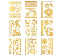 Tatuaggi Temporanei Oro Metallici 9 Fogli Adesivi Per Tatuaggi Impermeabili In Metallo Flash Temporanei Tatuaggi Dorata Adesivo Estate Tattoo Metallici Tatuaggi per l'arte Del Corpo, Petto, Gambe