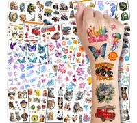 Tatuaggi temporanei per bambini, 320 stili misti (36 fogli), set di adesivi per tatuaggi per bambini, dinosauri auto, hawaiani, sirena, animali acquerelli, tatuaggi per feste di compleanno per bambini